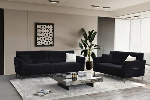 Albany Sofa Set in Black Lux Bouclé 4, 3, 2 Seater & Foot-Stool