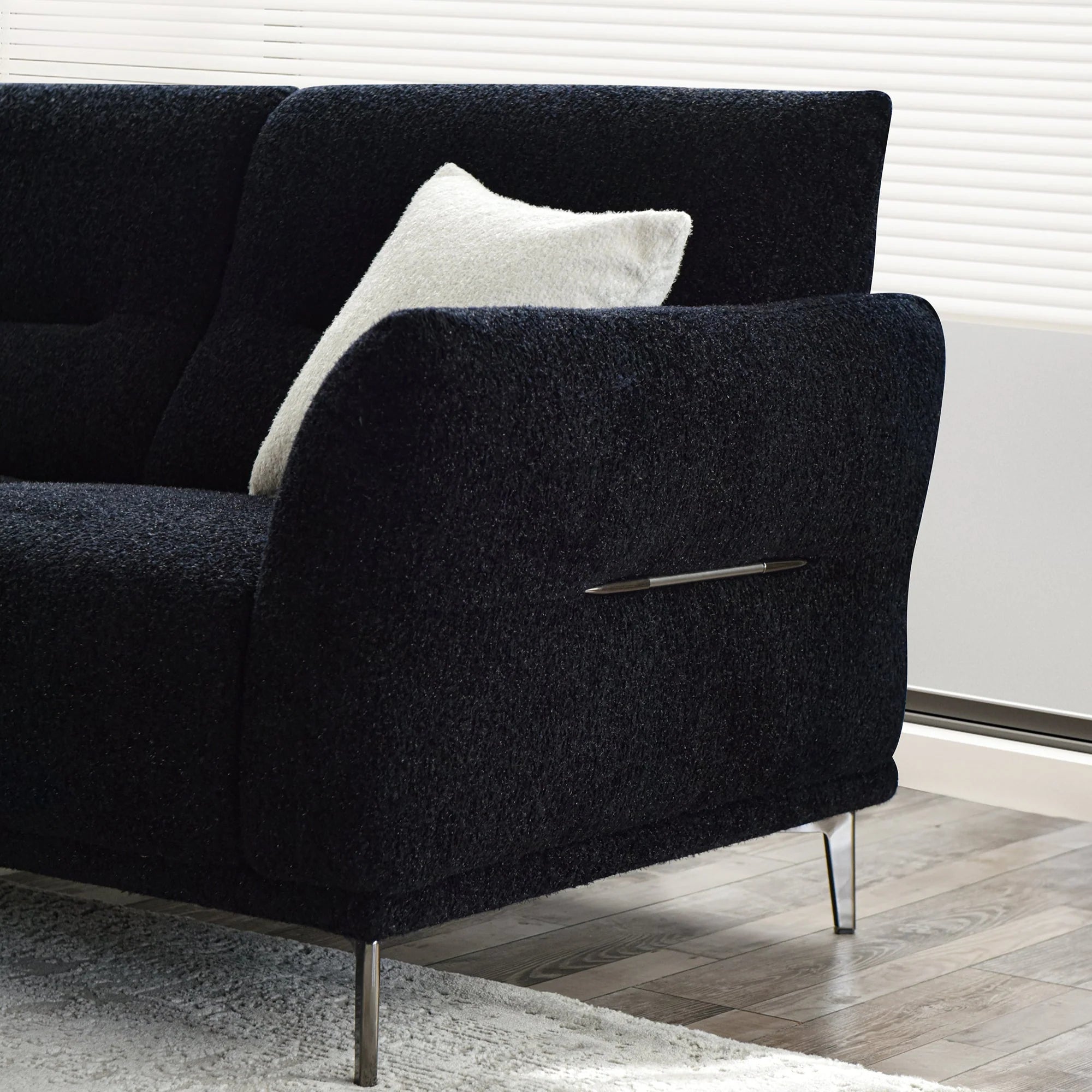 Albany Sofa Set in Black Lux Bouclé 4, 3, 2 Seater & Foot-Stool