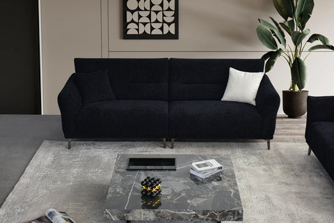 Albany Sofa Set in Black Lux Bouclé 4, 3, 2 Seater & Foot-Stool