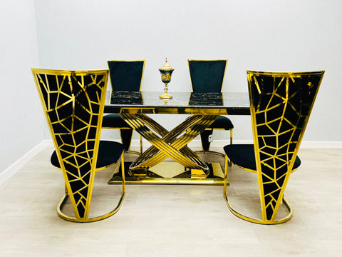 Elina 180CM Marble Dining Table Black and Gold