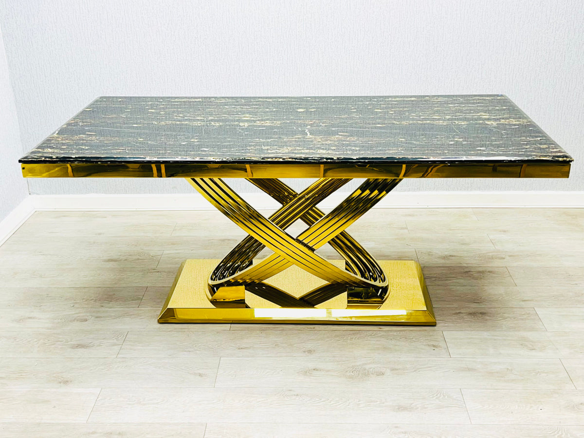 Elina 180CM Marble Dining Table Black and Gold