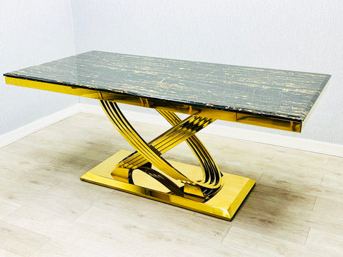 Elina 180CM Marble Dining Table Black and Gold