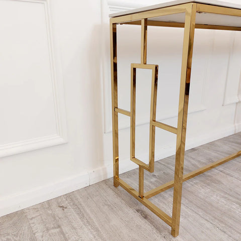 Geo Gold Console Table with Polar White Sintered Stone Top