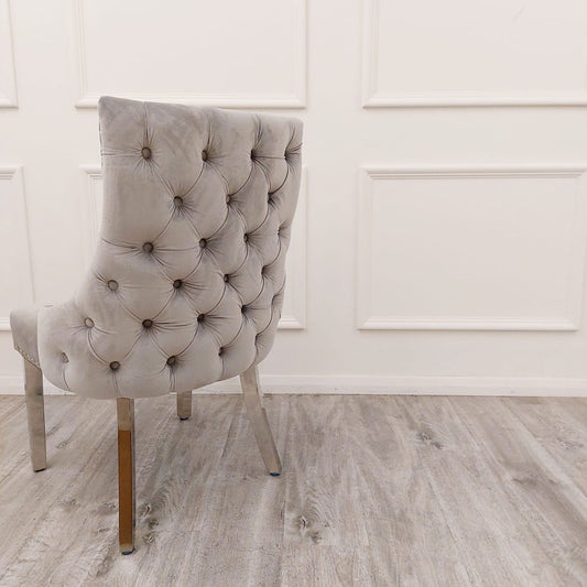 Louis Chrome Marble Dining Set with Kensington Light Grey Chairs 1000