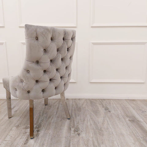 Louis Chrome Marble Dining Set with Kensington Light Grey Chairs