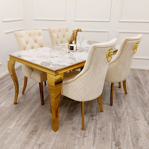 1.8 Louis Gold Marble Dining Set with Bentley Gold Chairs