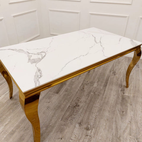 1.8 Louis Gold Marble Dining Set with Chelmsford Gold Chairs