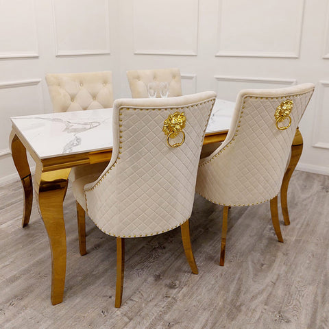 Louis Gold Marble Dining Set with Bentley Gold Chairs