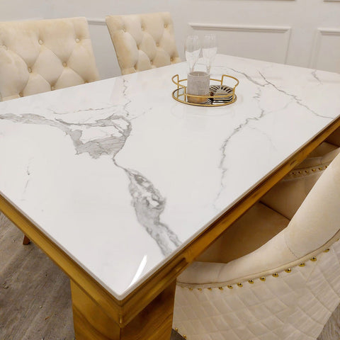 1.8 Louis Gold Marble Dining Set with Bentley Gold Chairs