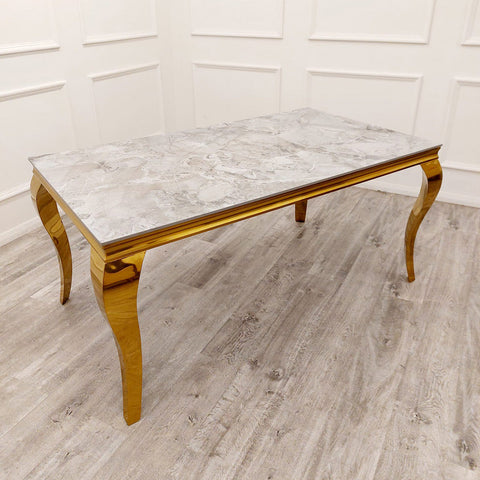 1.8 Louis Gold Marble Dining Set with Bentley Gold Chairs