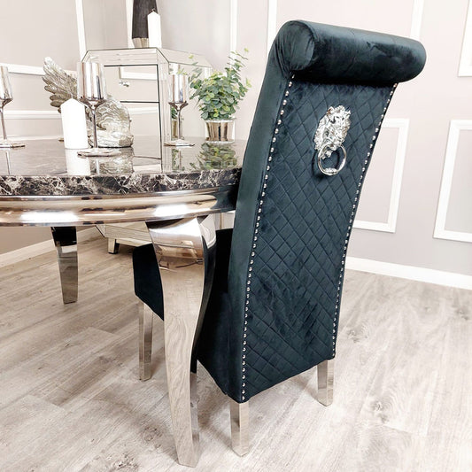 Louis Chrome Marble Round Dining Set with Black Emma Chairs 1000
