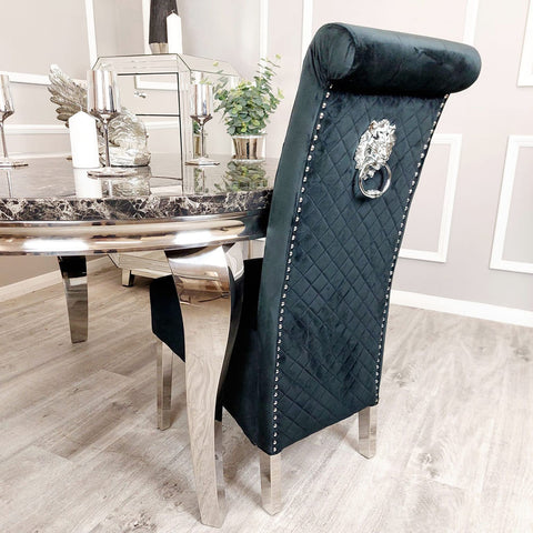 Louis Chrome Marble Round Dining Set with Black Emma Chairs