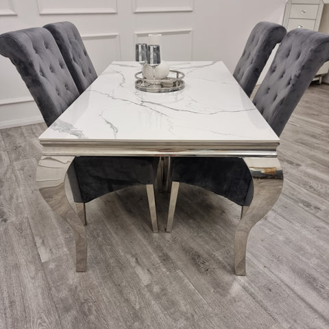Louis Chrome Marble Dining Set with Emma Chairs