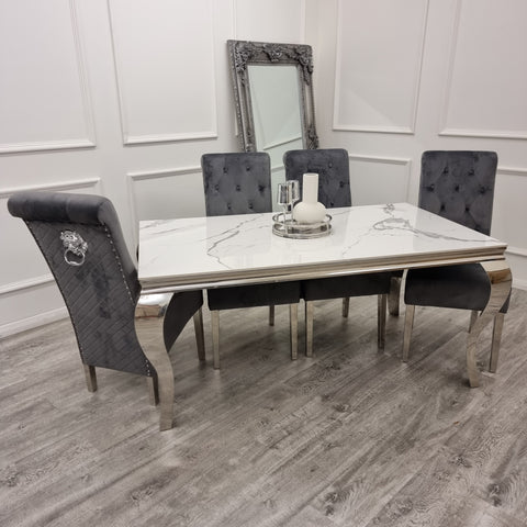 Louis Chrome Marble Dining Set with Emma Chairs