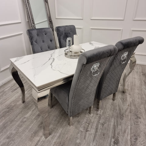 Louis Chrome Marble Dining Set with Emma Chairs