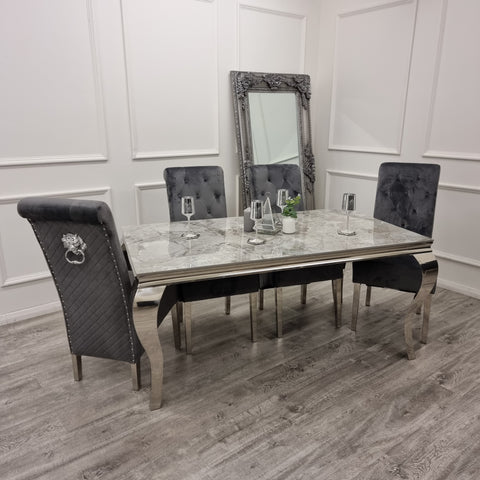 Louis Chrome Marble Dining Set with Emma Chairs