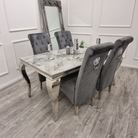 Louis Chrome Marble Dining Set with Emma Chairs