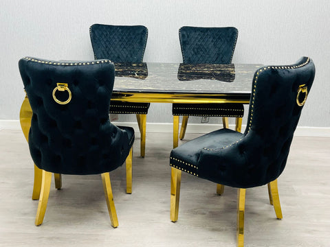 Louis Gold 150CM Dining Table with Black Marble Top