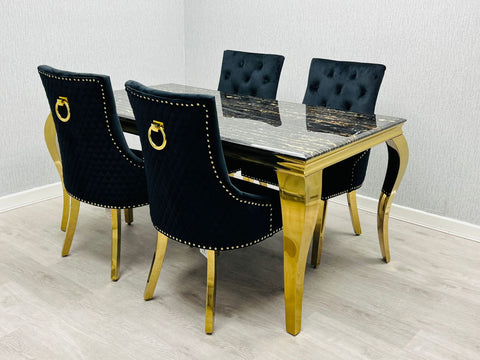 Louis Gold 150CM Dining Table with Black Marble Top