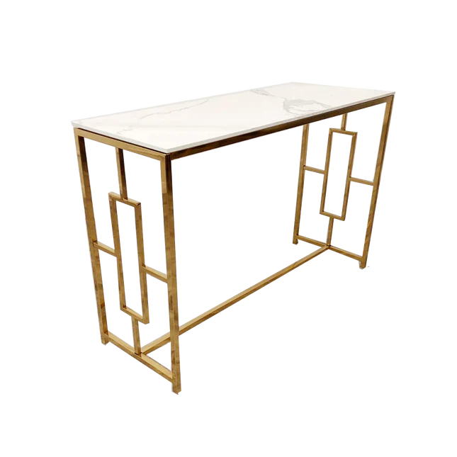 Geo Gold Console Table with Polar White Sintered Top