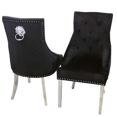 Bentley Quilted Velvet Dining Chair with Chrome Lion Knocker