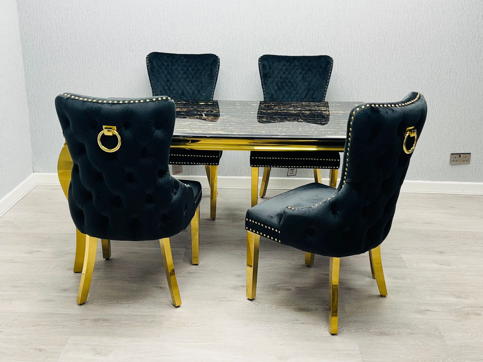 Louis Gold 150CM Dining Table with Black Marble Top