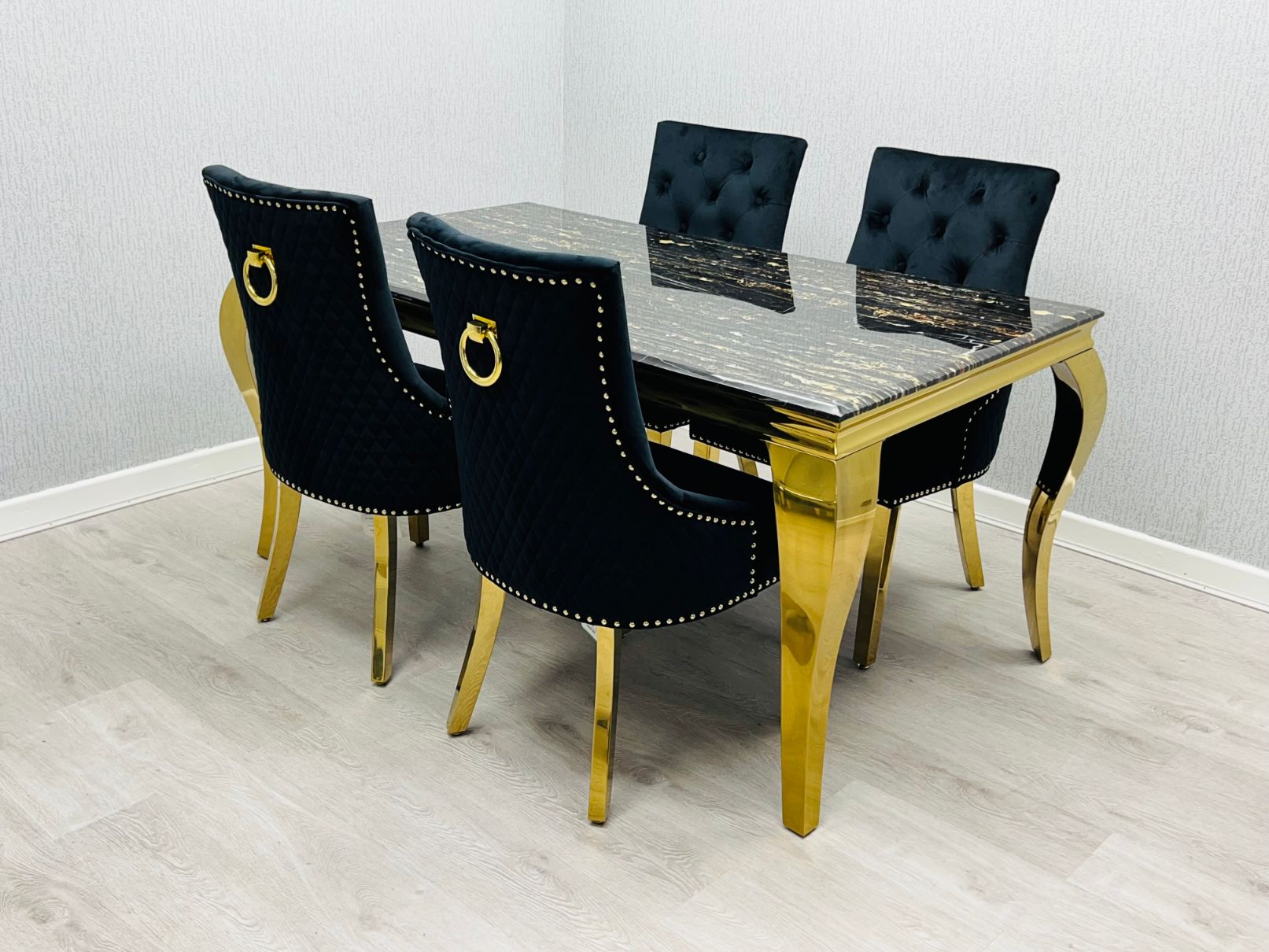 Louis Gold 150CM Dining Table with Black Marble Top
