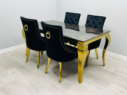 Louis Gold 150CM Dining Table with Black Marble Top