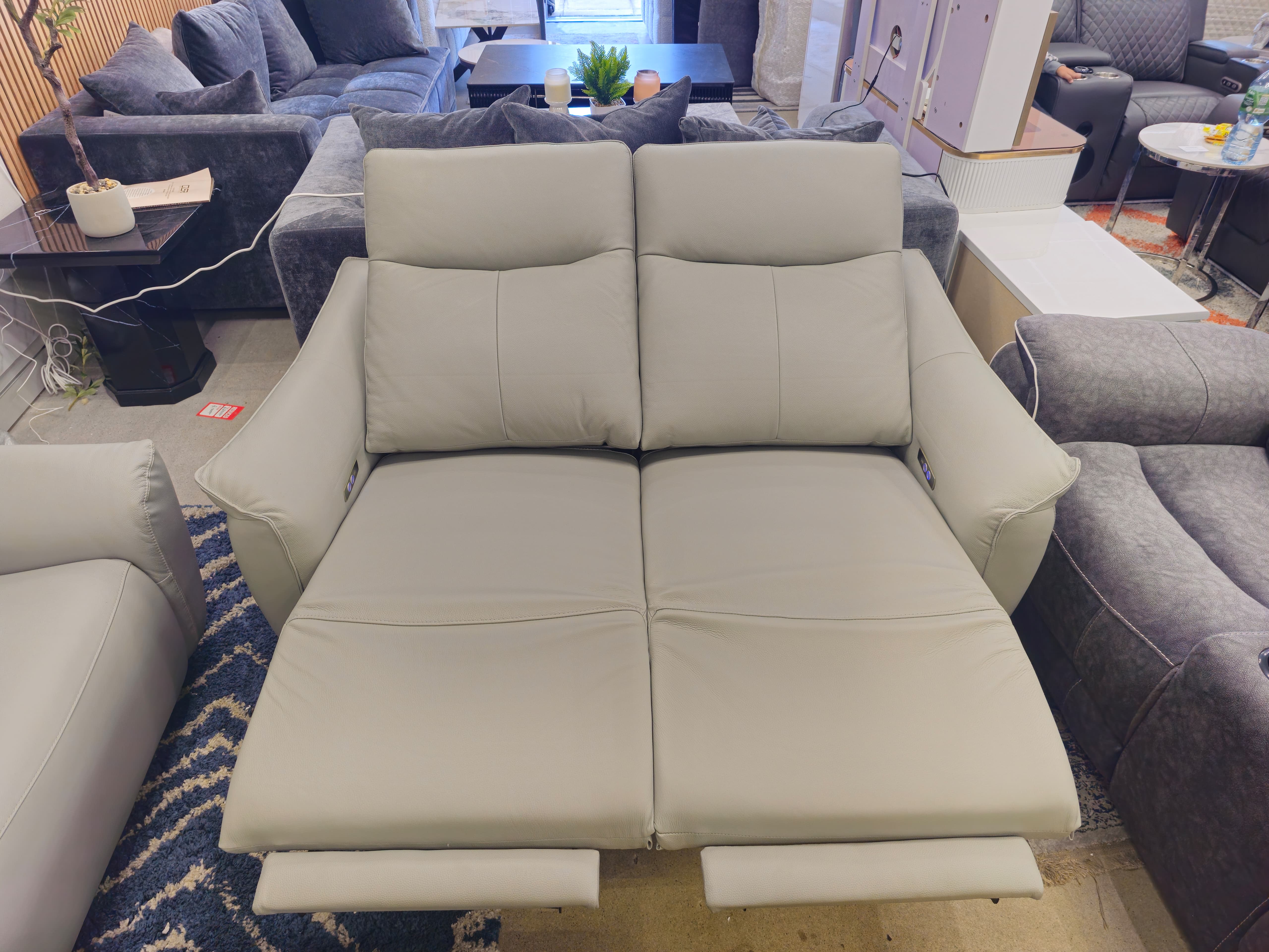 GD Grey Leather Electric Recliner Sofa 2+3 Seater