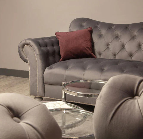 Valetta 3 Seater & 2 Seater Sofa Set In Dark Grey Plush Velvet