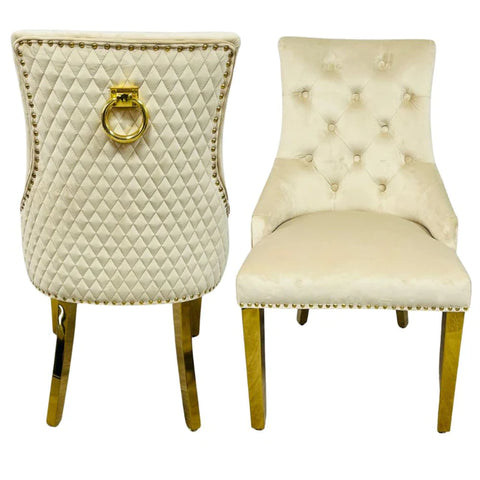 Pair of  quilted back knocker dining chair with lions head