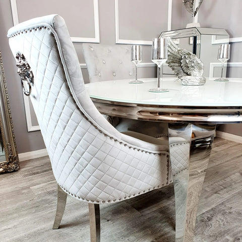 Bentley Quilted Velvet Dining Chair with Chrome Lion Knocker