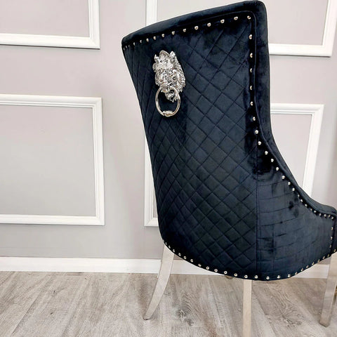 Bentley Quilted Velvet Dining Chair with Chrome Lion Knocker