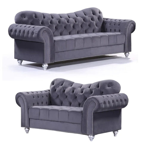 Valetta 3 Seater & 2 Seater Sofa Set In Dark Grey Plush Velvet