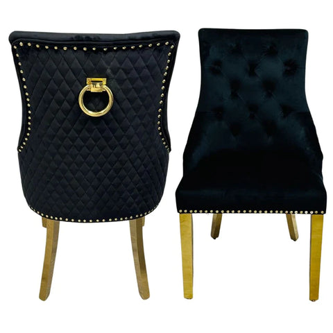 Pair of  quilted back knocker dining chair with lions head