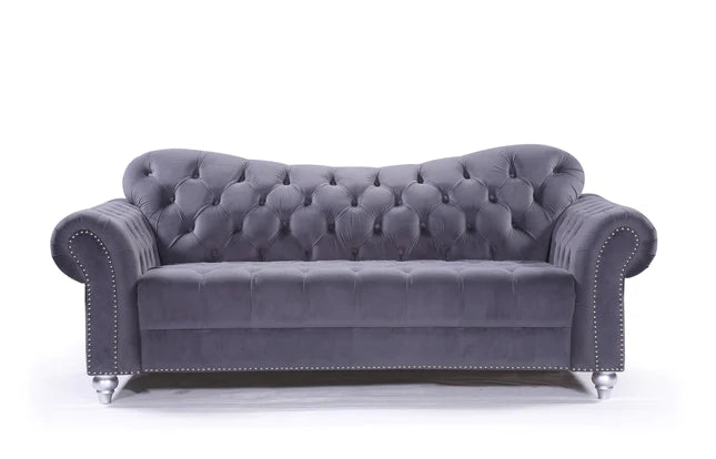 Valetta 3 Seater & 2 Seater Sofa Set In Dark Grey Plush Velvet
