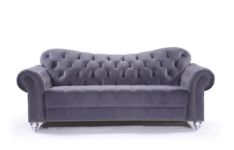 Valetta 3 Seater & 2 Seater Sofa Set In Dark Grey Plush Velvet