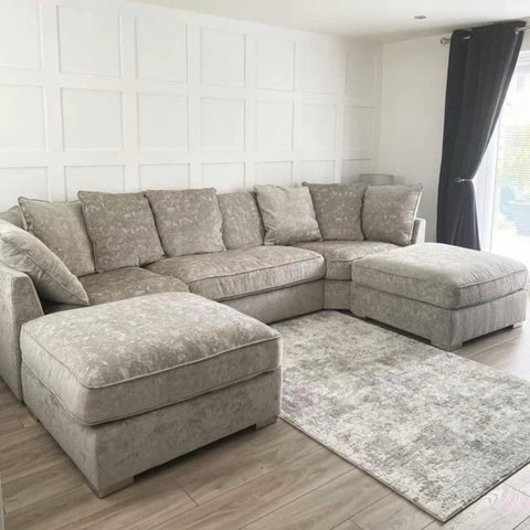 Bishop U Shape Scatter back Corner Sofa Set In Truffle Or Platinum Grey Fabric