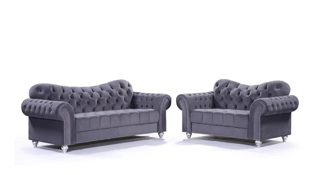 Valetta 3 Seater & 2 Seater Sofa Set In Dark Grey Plush Velvet