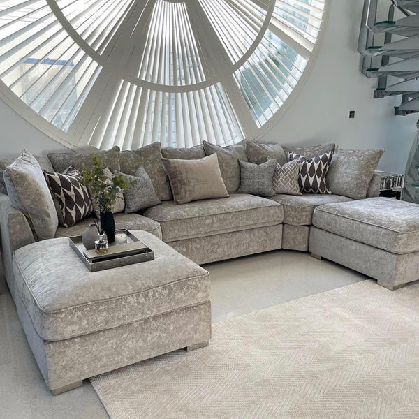 Bishop U Shape Scatter back Corner Sofa Set In Truffle Or Platinum Grey Fabric