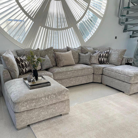 Bishop U Shape Scatter back Corner Sofa Set In Truffle Or Platinum Grey Fabric