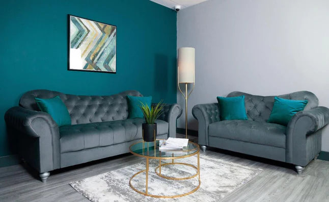 Valetta 3 Seater & 2 Seater Sofa Set In Dark Grey Plush Velvet