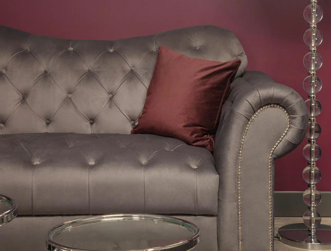Valetta 3 Seater & 2 Seater Sofa Set In Dark Grey Plush Velvet