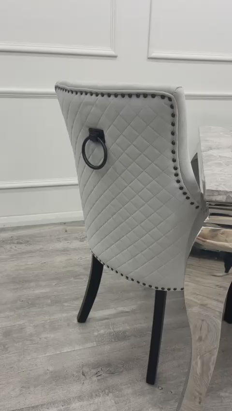 Louis Chrome Marble Dining Set with Bentley BLK Chairs