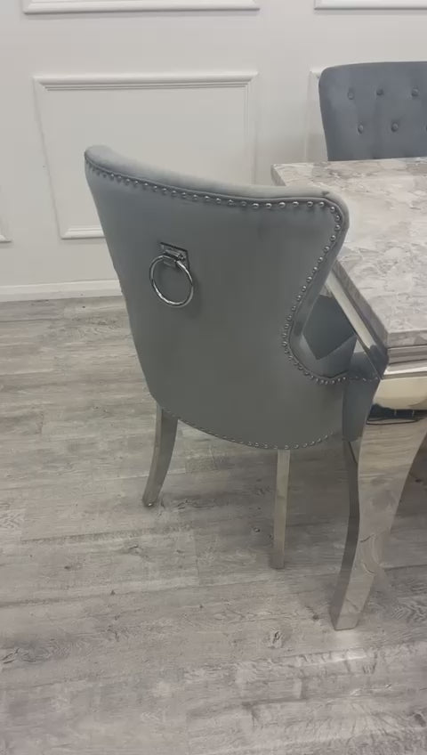 Louis Chrome Marble Dining Set with Megan Black Chairs