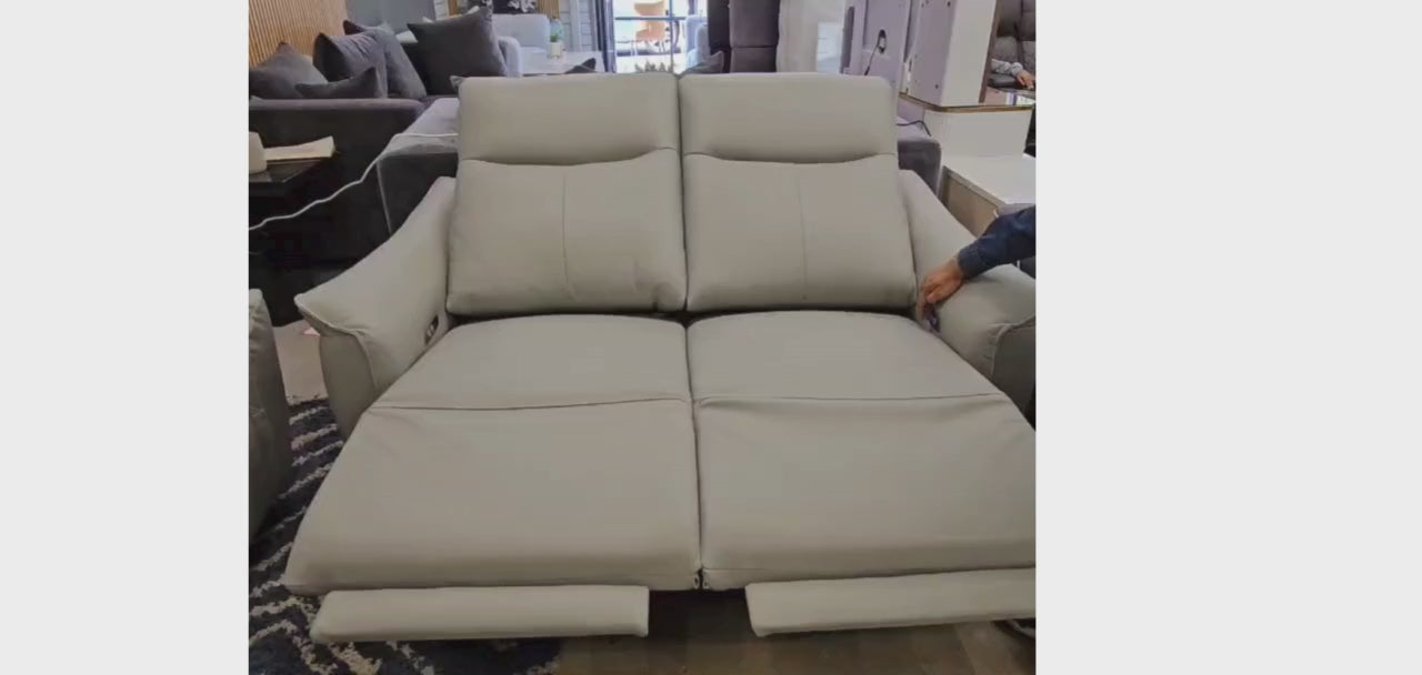 GD Grey Leather Electric Recliner Sofa 2+3 Seater